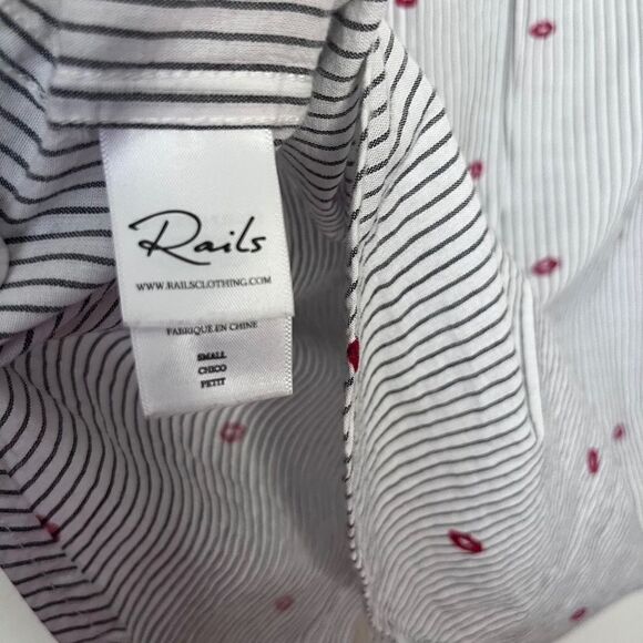 RAILS Taylor Striped Lip-print Cotton-blend Shirt In Flocked Kisses S - Picture 9 of 10